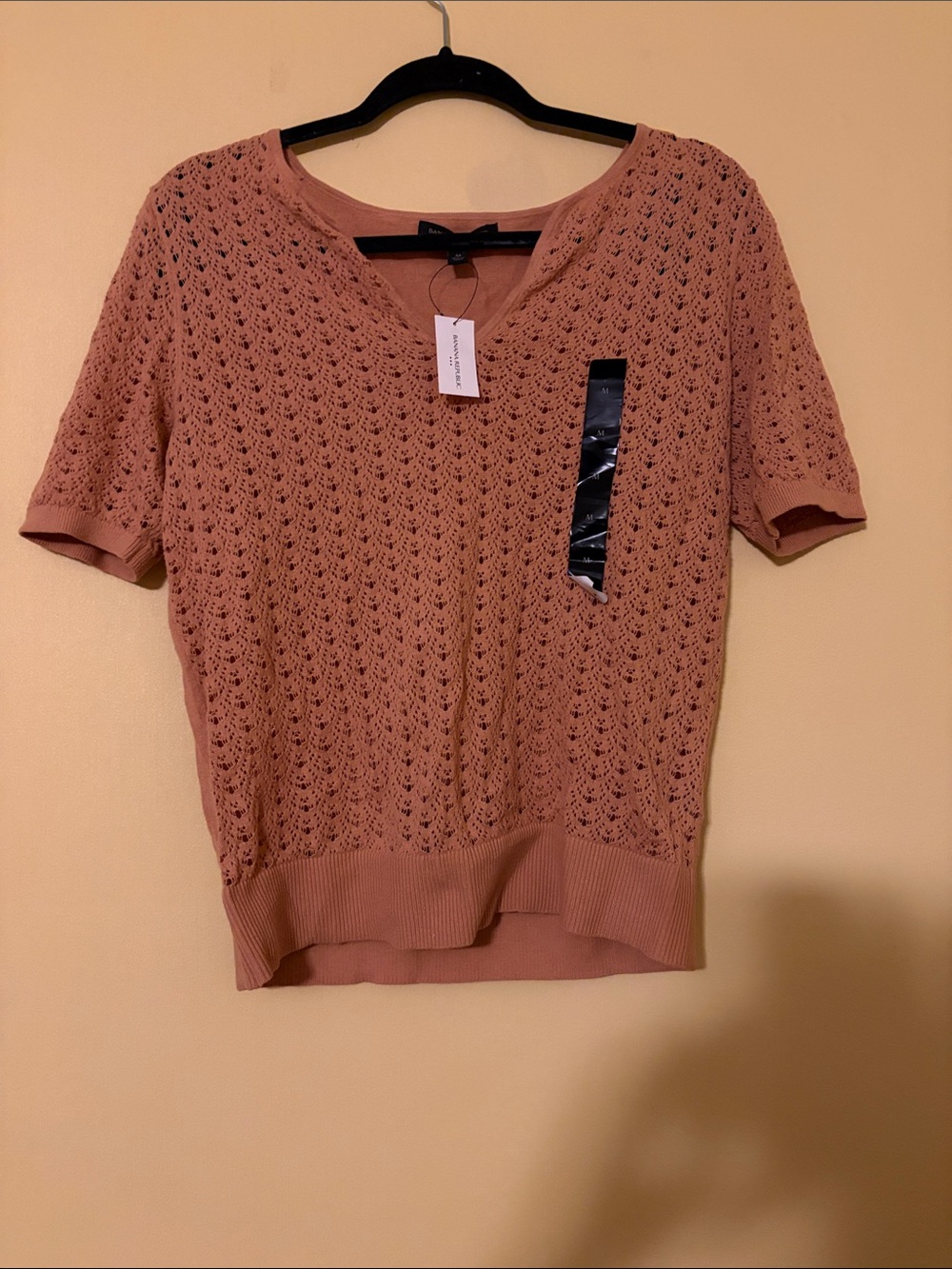 Banana Republic Lace-Knit Short Sleeve Top Tan